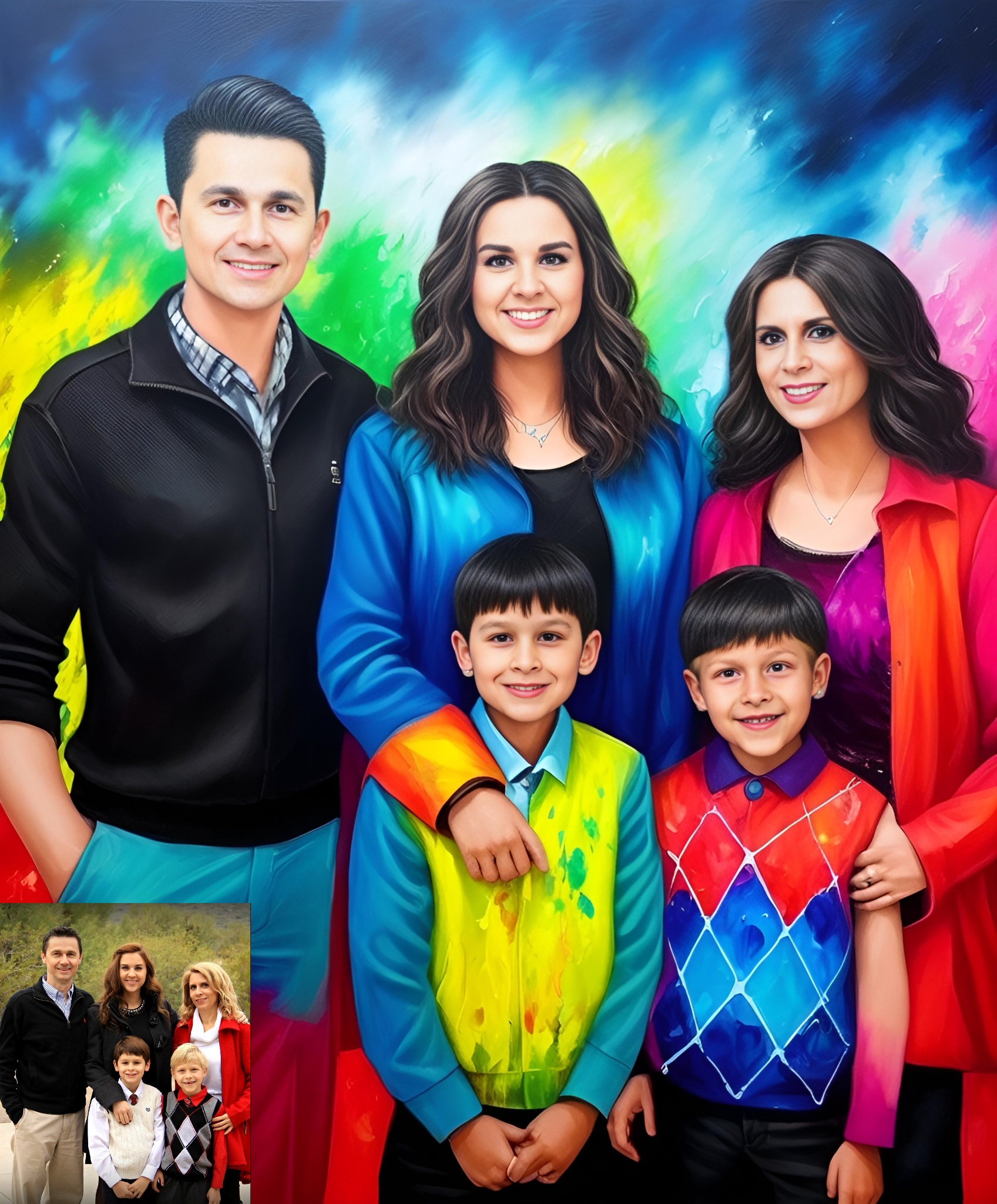 Vibrant Artistic Touch to Family Photo