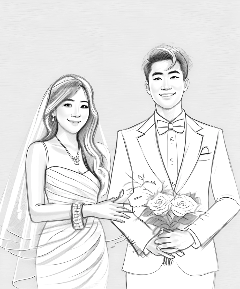 Photo de mariage pour dessiner le dessin