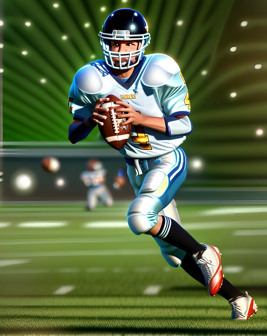 Cartoon 3D of an American football player, created from a reference photo by generative AI similar as MidJourney and ChatGPT