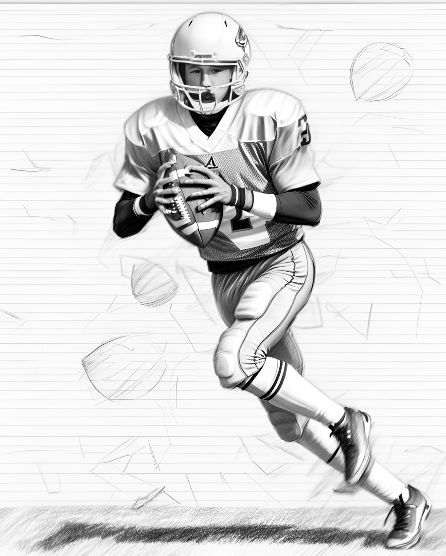 turns football photos into pencil sketch drawing, with a generative AI app