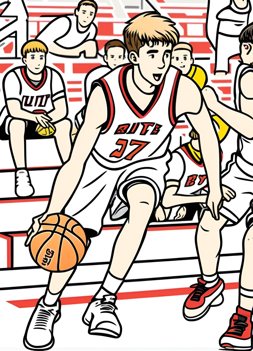 makes sports (basketball) line art picture from photo