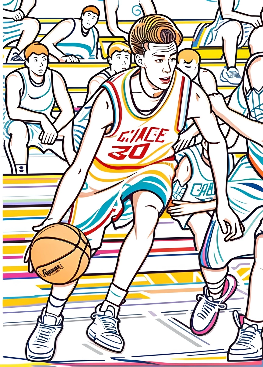 makes sports (basketball) line art picture from photo