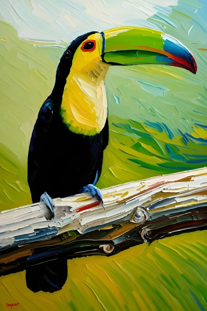 Oil painting of a bird, created from a reference photo by generative AI similar as MidJourney and ChatGPT