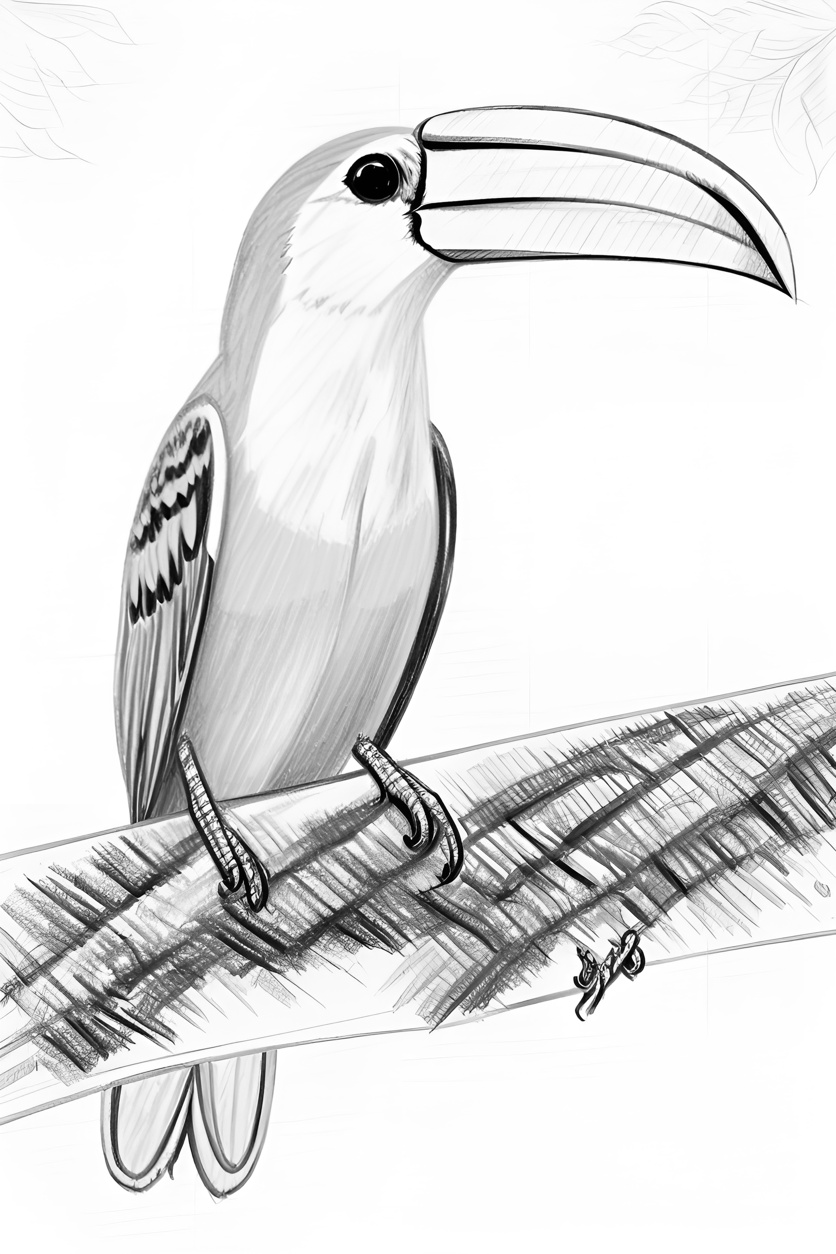 Pencil sketch drawing of a bird, created from a reference photo by generative AI similar as MidJourney and ChatGPT