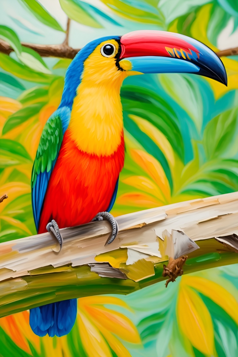 Vibrant painting of a bird, created from a reference photo by generative AI similar as MidJourney and ChatGPT