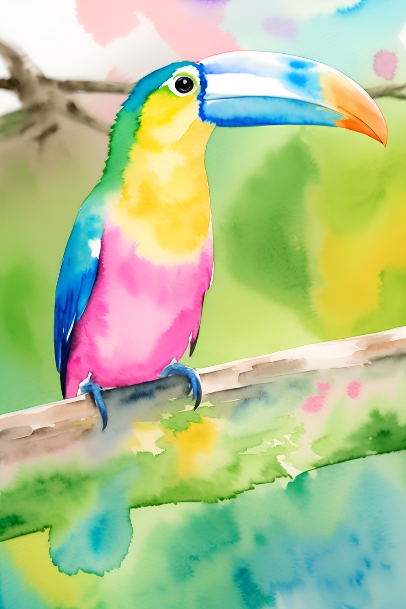 Watercolor painting of a bird, created from a reference photo by generative AI similar as MidJourney and ChatGPT