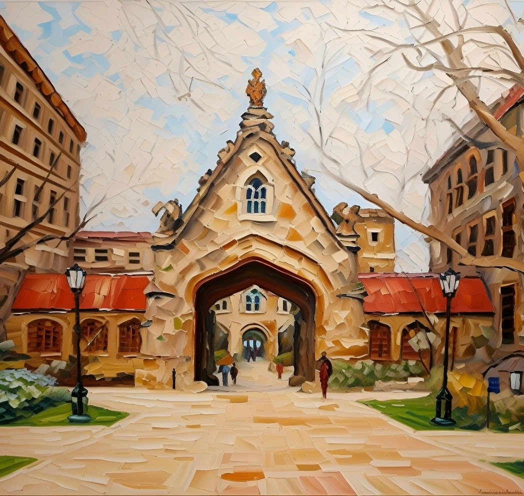 converts campus photo into oil painting, by our AI art generator