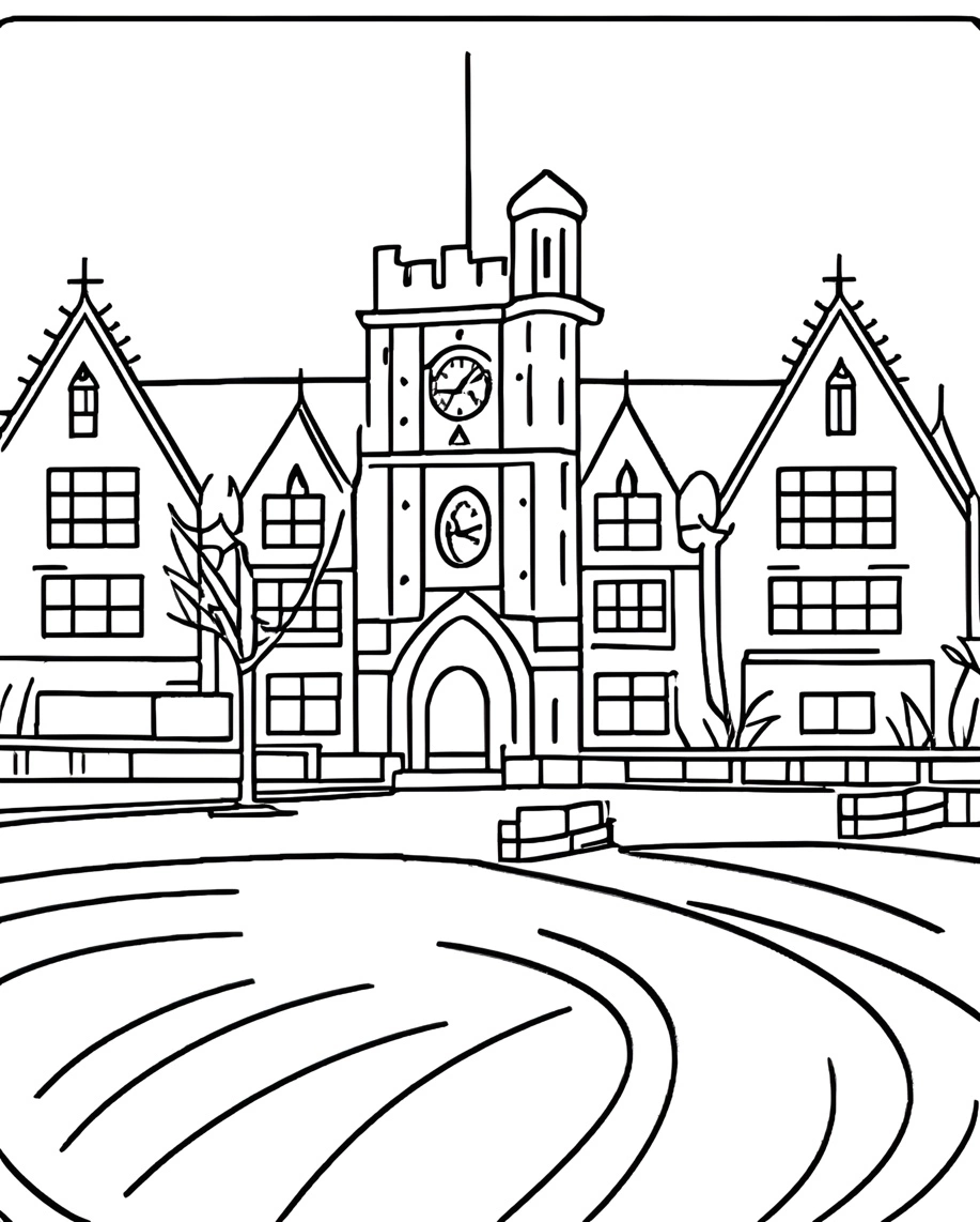 turns campus photo into kids coloring page