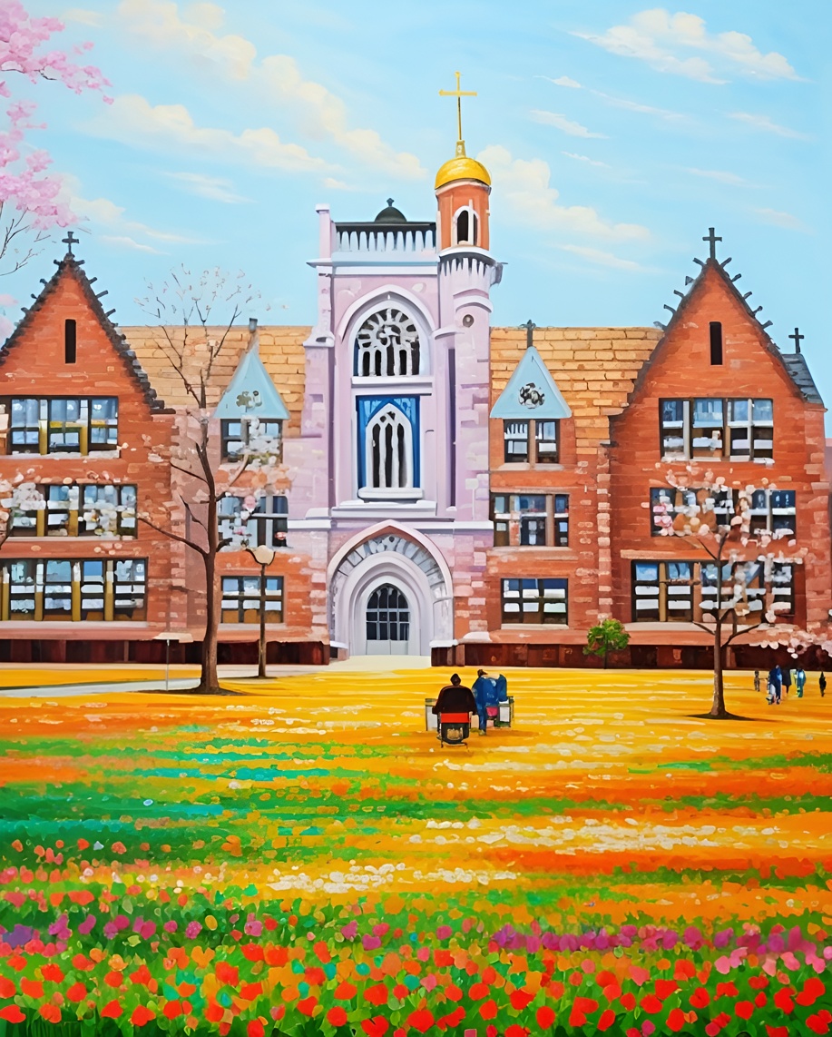 campus oil painting made from photo
