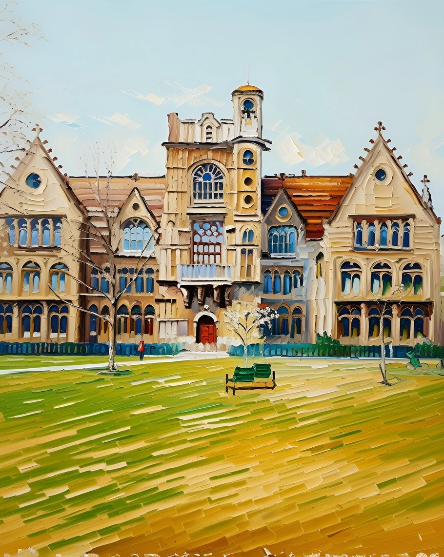 campus oil painting made from photo