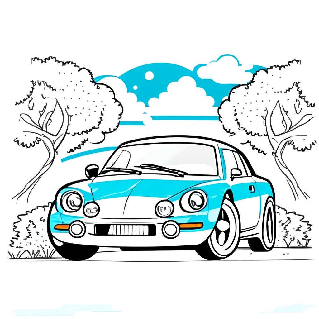 line art drawing of a car, created from a reference photo by generative AI similar as MidJourney and ChatGPT