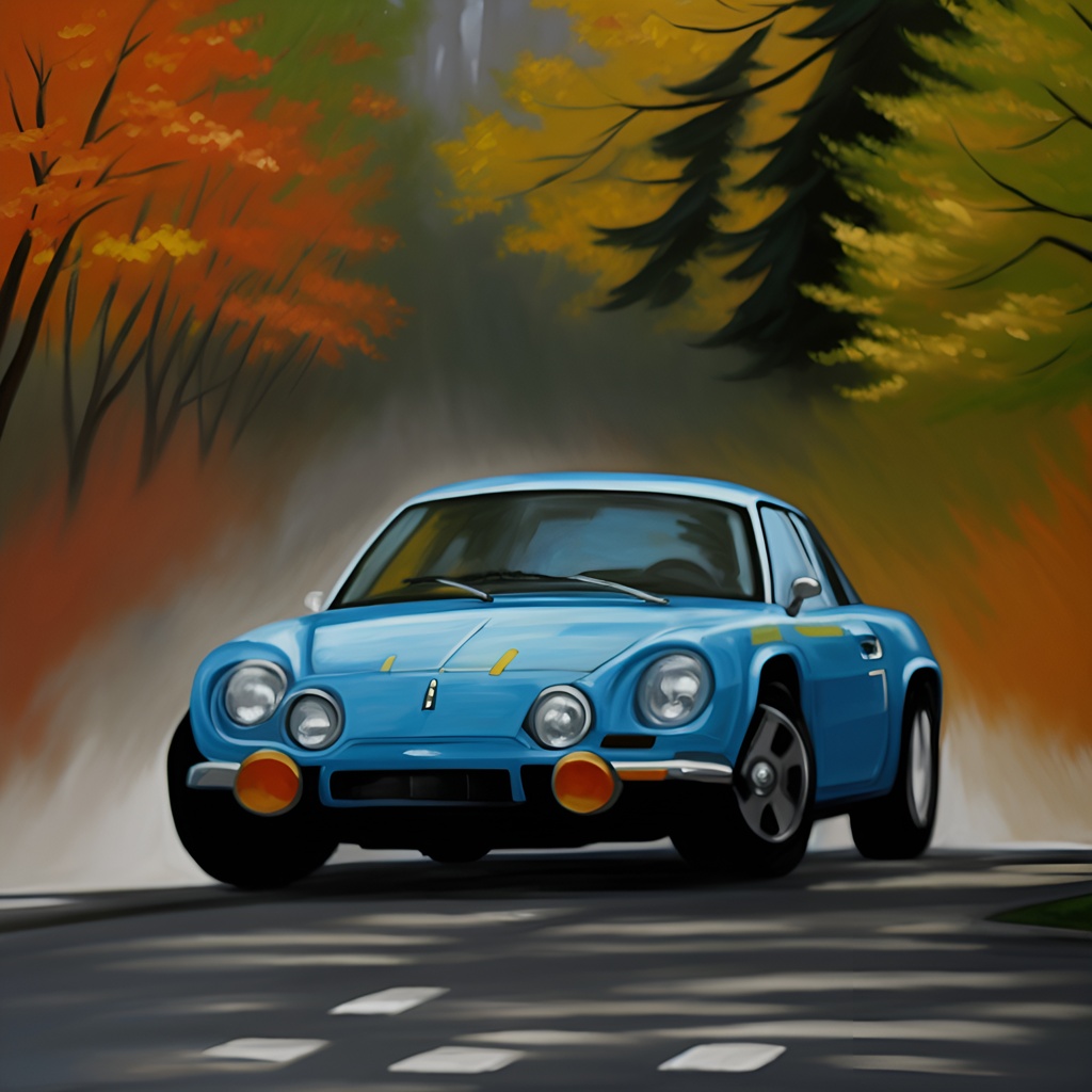 Oil painting of a car, created from a reference photo by generative AI similar as MidJourney and ChatGPT