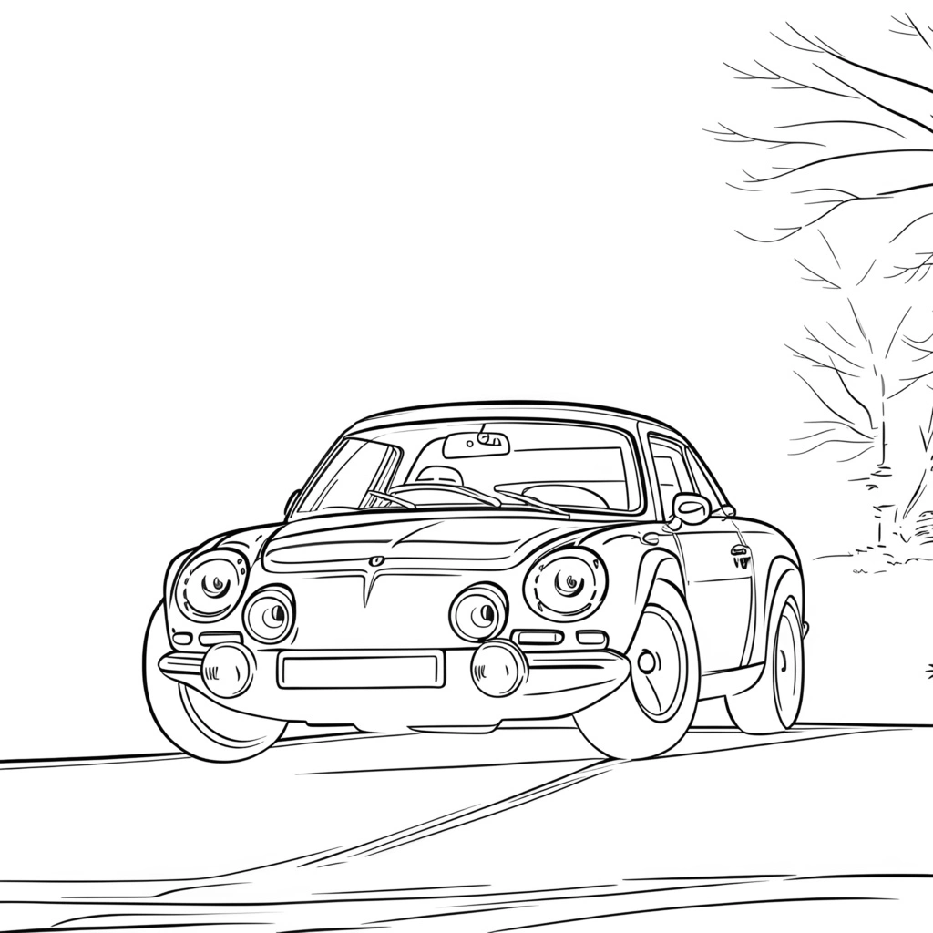 Line sketch drawing of a car, created from a reference photo by generative AI similar as MidJourney and ChatGPT