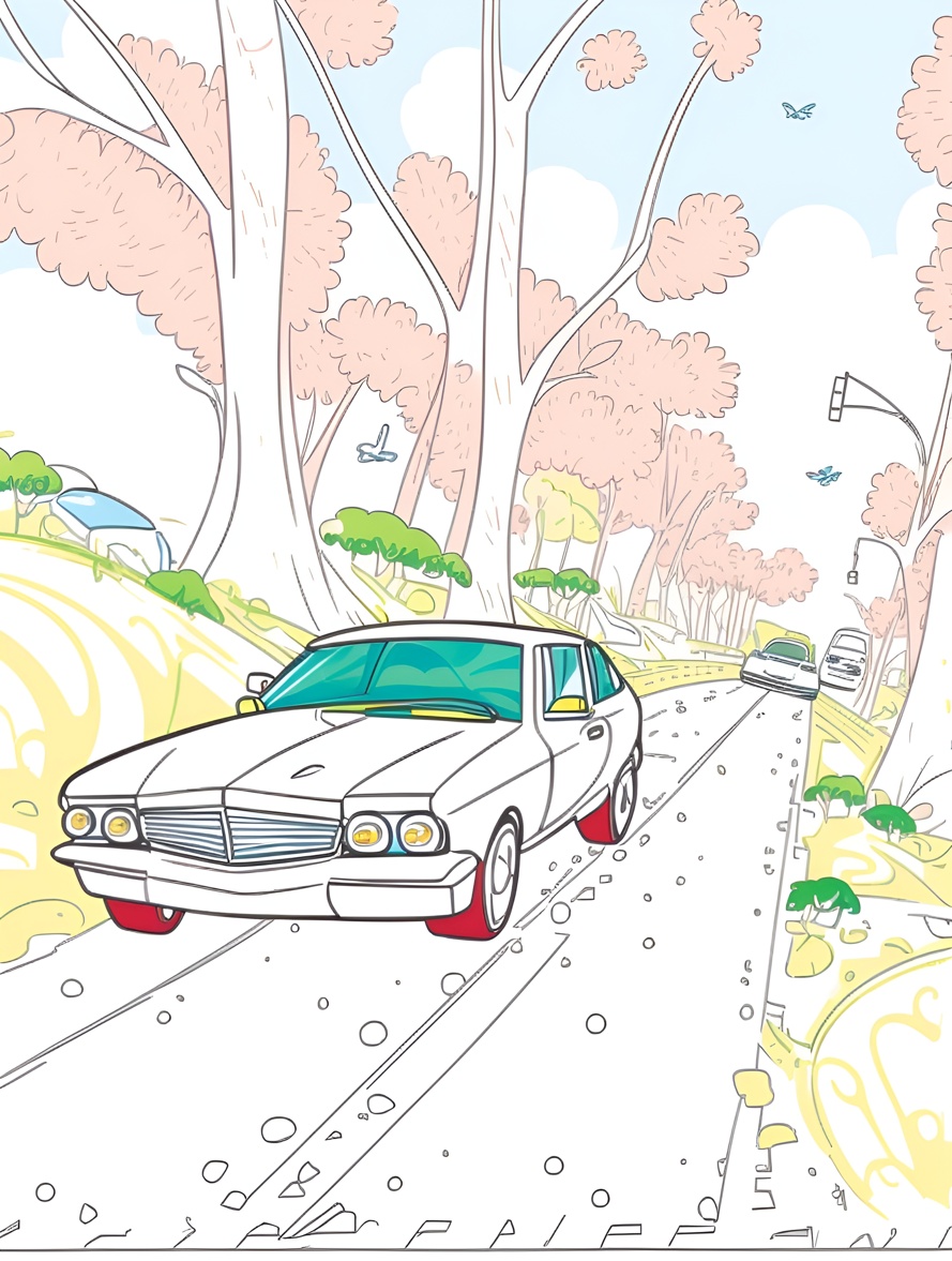 Line art picture of a car, created from a reference photo by generative AI similar as MidJourney and ChatGPT