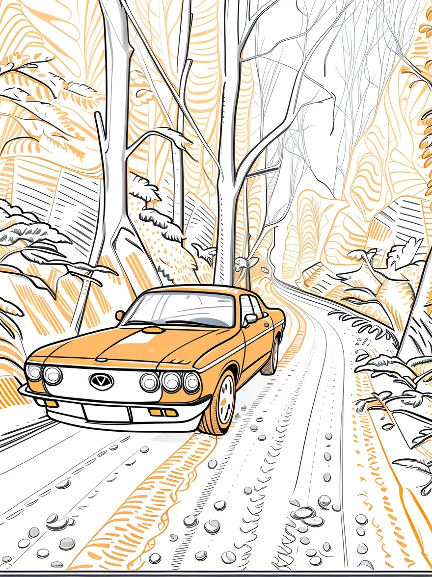 Line Art Drawing di un'auto, creata da una foto di riferimento da AI generativa simile a Midjourney e Chatgpt