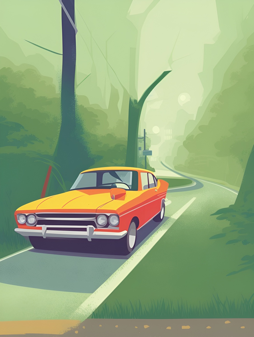 Vector art picture of a car, created from a reference photo by generative AI similar as MidJourney and ChatGPT