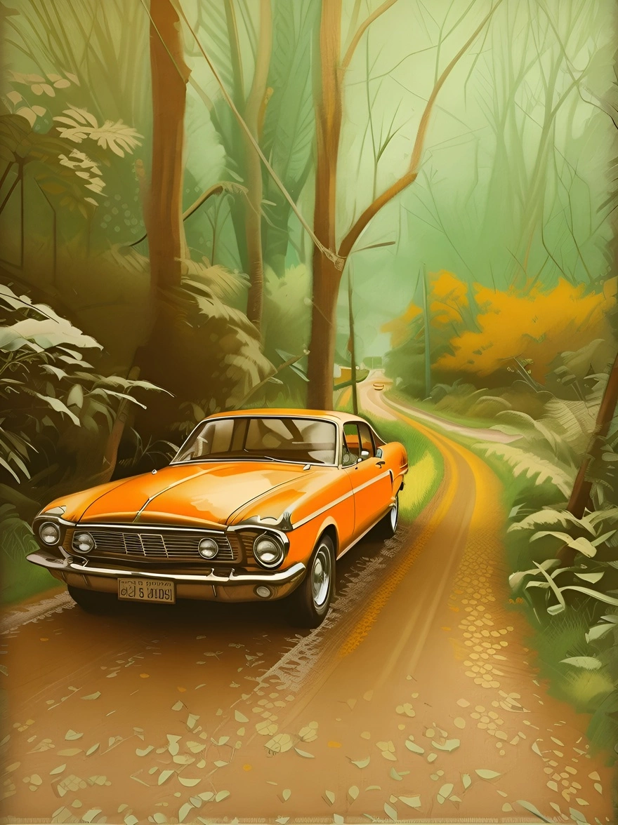 Vintage painting from car photo