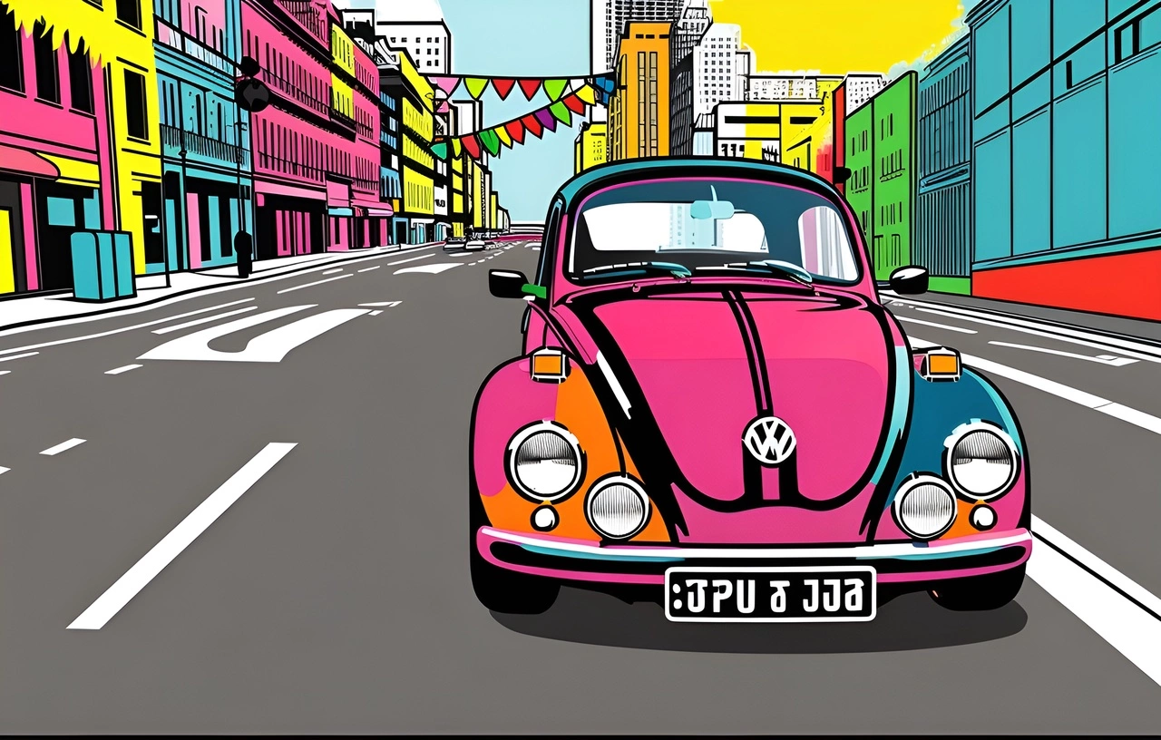 Pop art drawing of a car, created from a reference photo by generative AI similar as MidJourney and ChatGPT