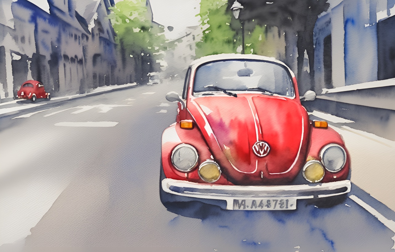 car watercolor painting made from a photo, by generative AI similar as midjourney