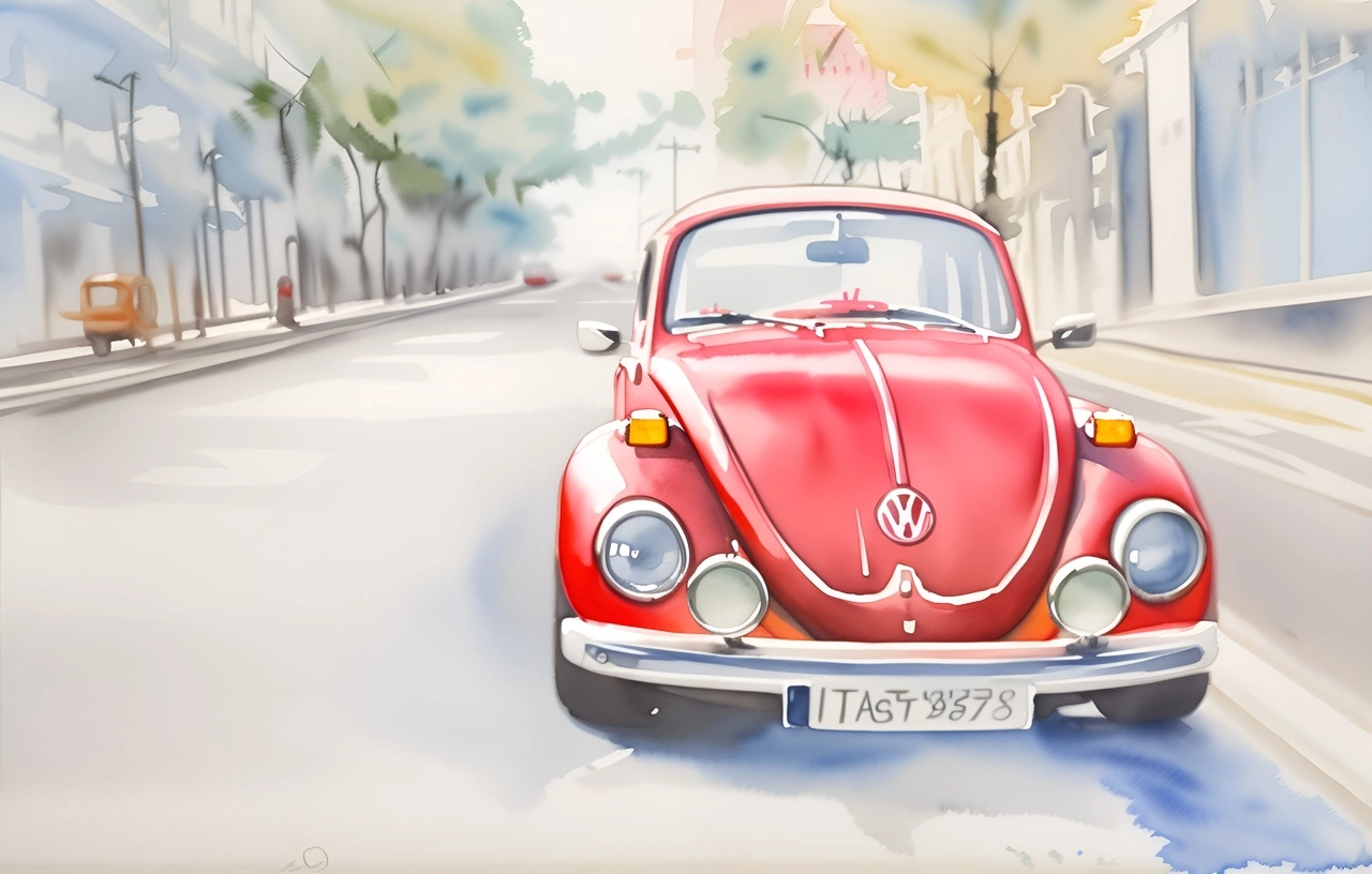 car watercolor painting made from a photo, by generative AI similar as midjourney