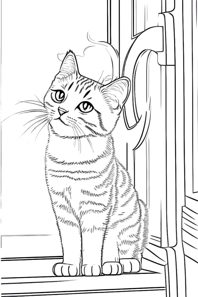 turns cat photo into kids coloring page