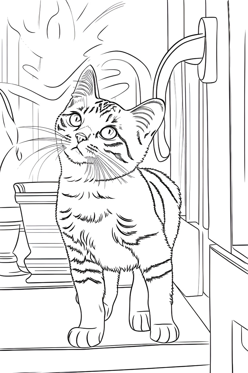 turns cat photo into kids coloring page