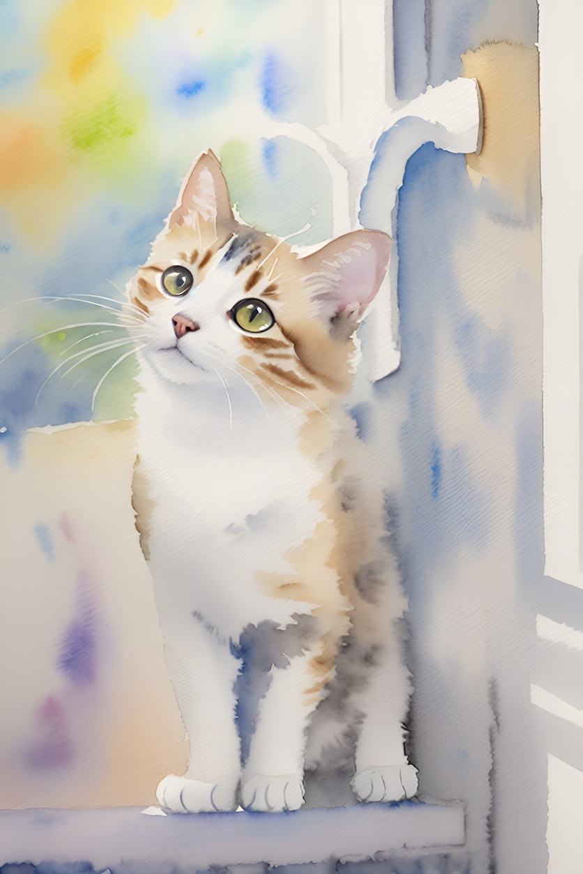 turns cat photo into watercolor painting with AI