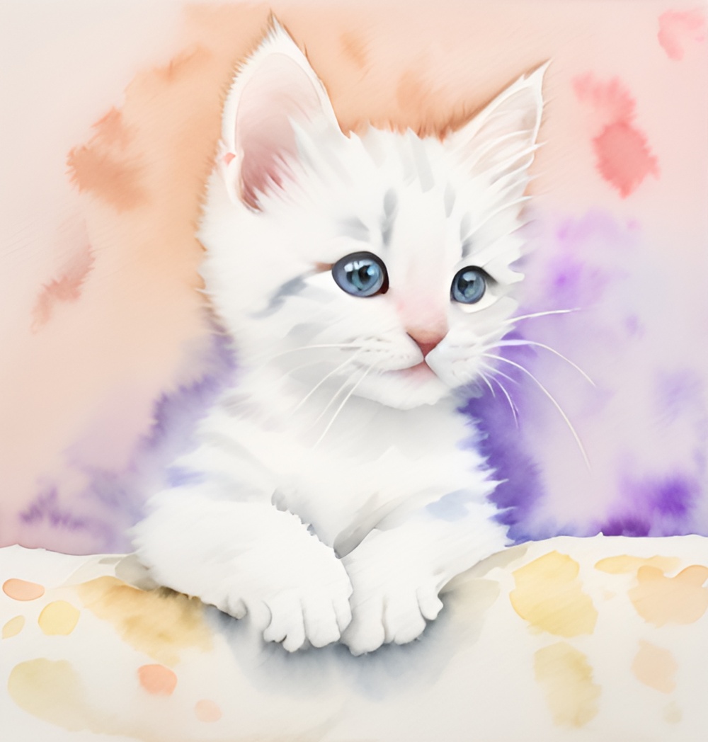 Watercolor painting of a cat, created from a reference photo by generative AI similar as MidJourney and ChatGPT
