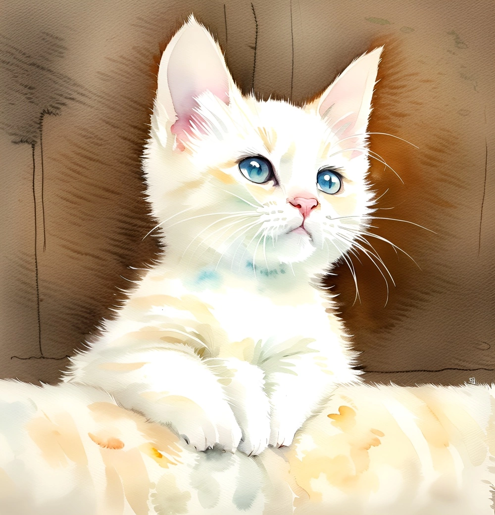 cat watercolor painting made from a photo with PortraitArt App