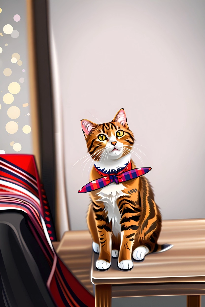 vector art picture of a cat wearing tie, created from a reference photo by generative AI similar as MidJourney and ChatGPT