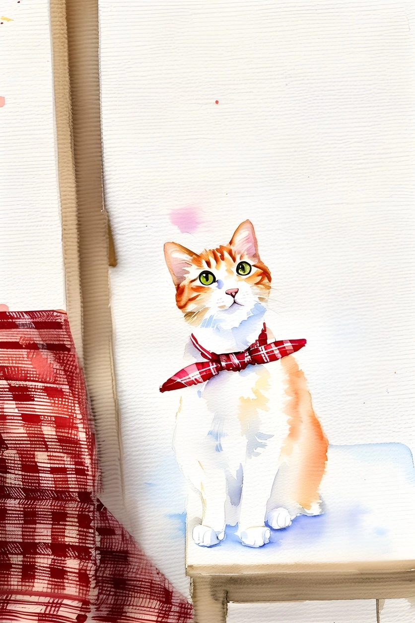 cat watercolor painting made from a photo with PortraitArt App