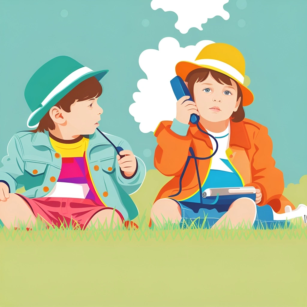 Vector Art of Two Children che suona, creata da una foto di riferimento da AI generativa simile a Midjourney e Chatgpt