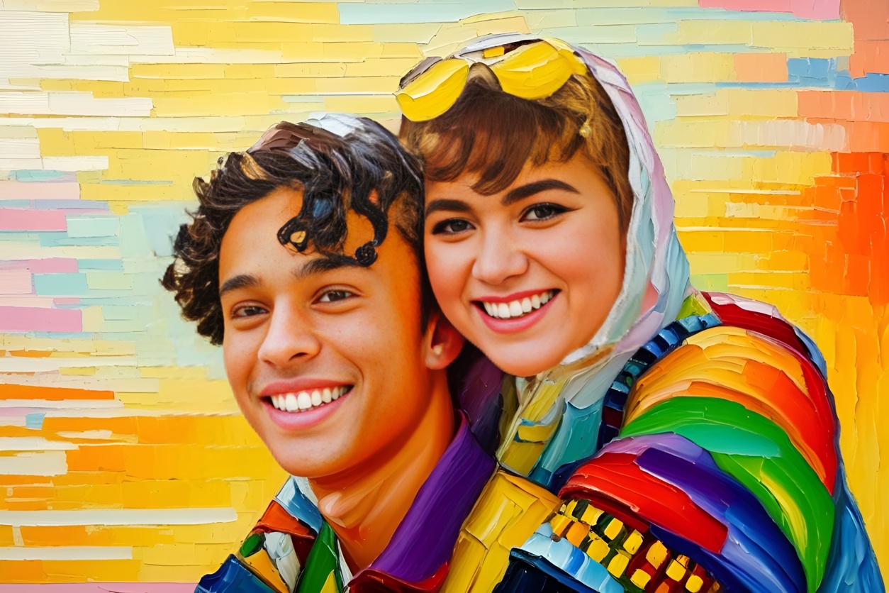 A oil painting made for a couple from a reference photo, created by generative AI similar as midjourney