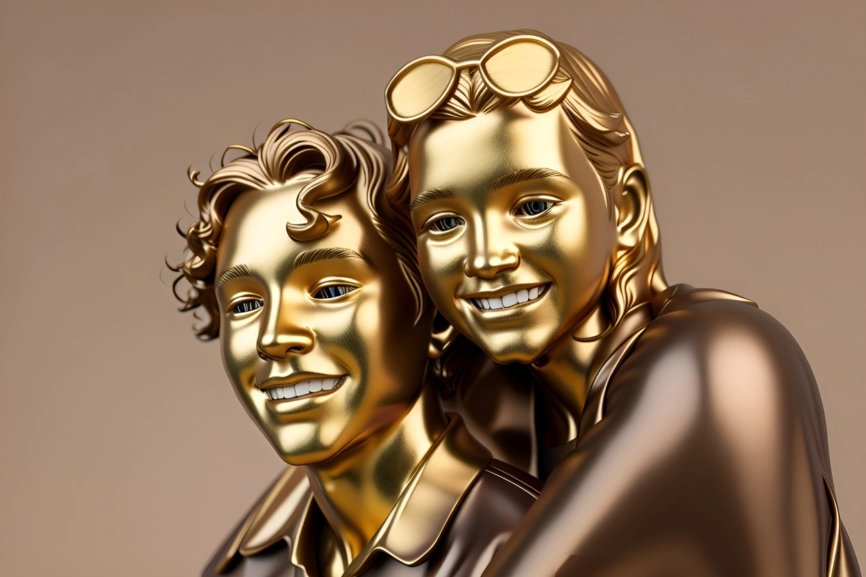 Sculpture d'un couple, créée à partir d'une photo de référence de l'application PortraitArt