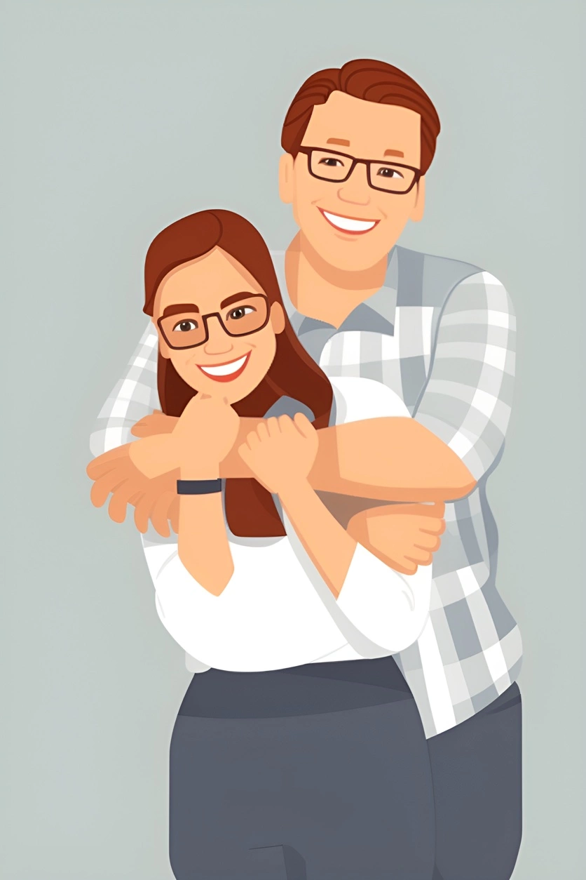 Dessin de dessin animé d'un couple, créé à partir d'une photo de référence par Generative Ai similaire à MidJourney et Chatgpt