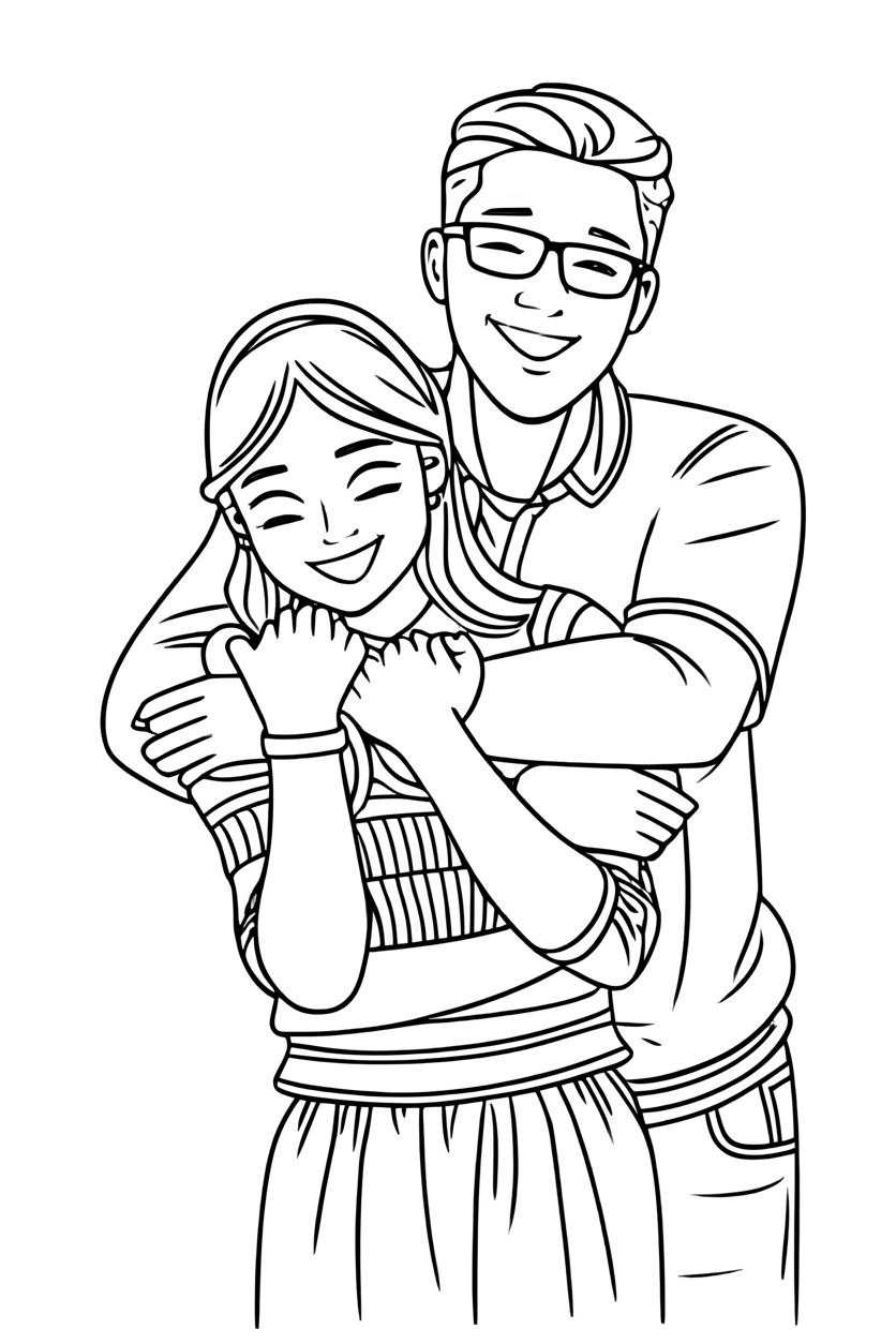 Coloriage d'un couple, créé à partir d'une photo de référence par Generative Ai similaire à MidJourney et Chatgpt