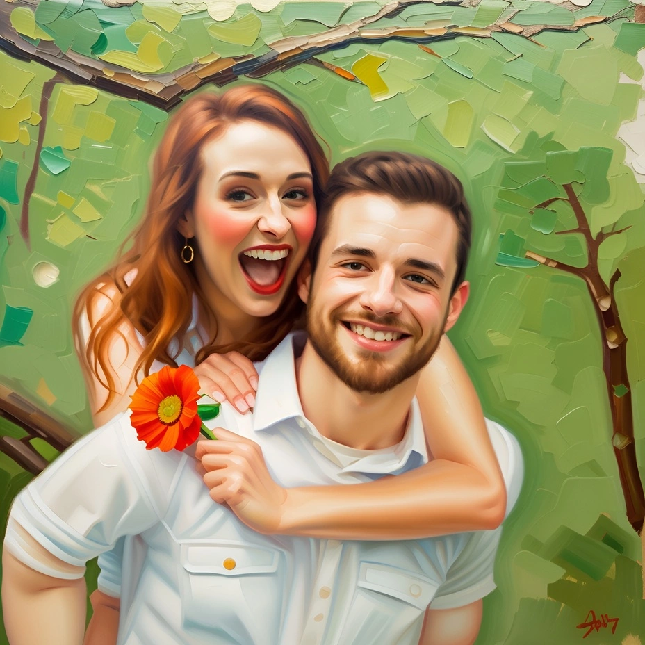 Photo de mariage à la peinture à l'huile