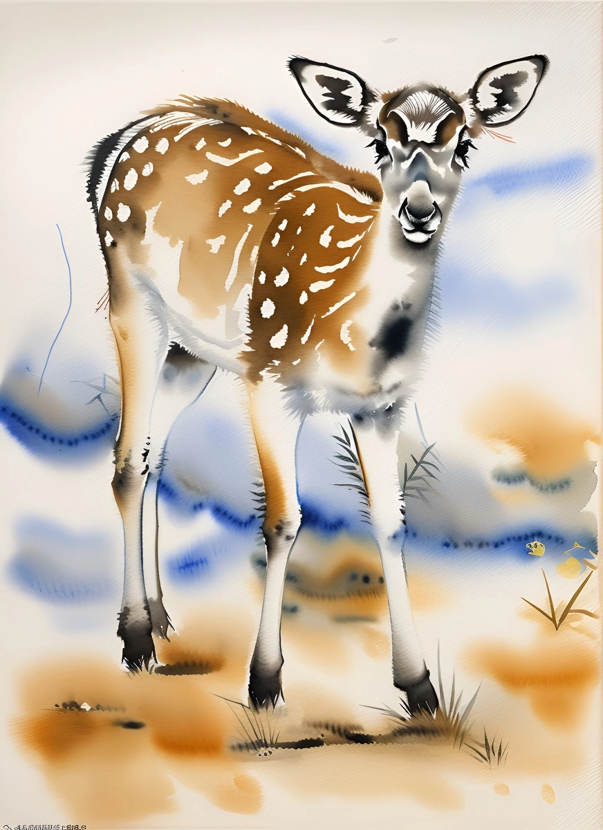 turn animal (deer) photo into Chinese painting