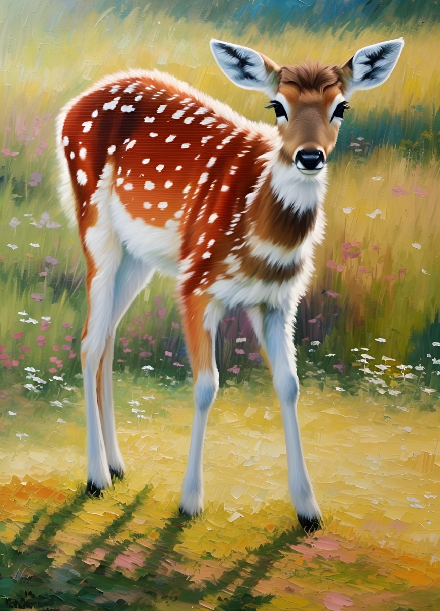 Oil painting of a deer, created from a reference photo by generative AI similar as MidJourney and ChatGPT