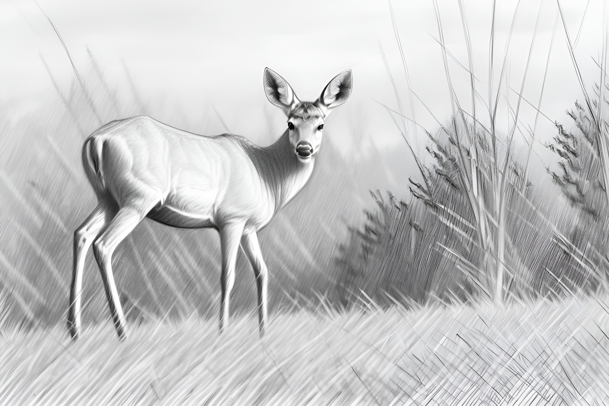 pencil sketch drawing of a deer, created from a reference photo with generative AI similar as midjourney