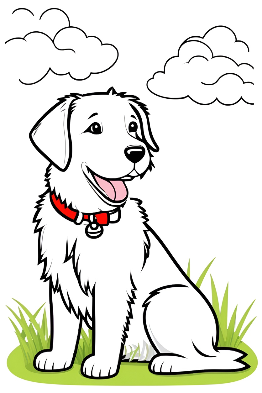 line art picture of a dog, created from a reference photo by generative AI similar as MidJourney and ChatGPT