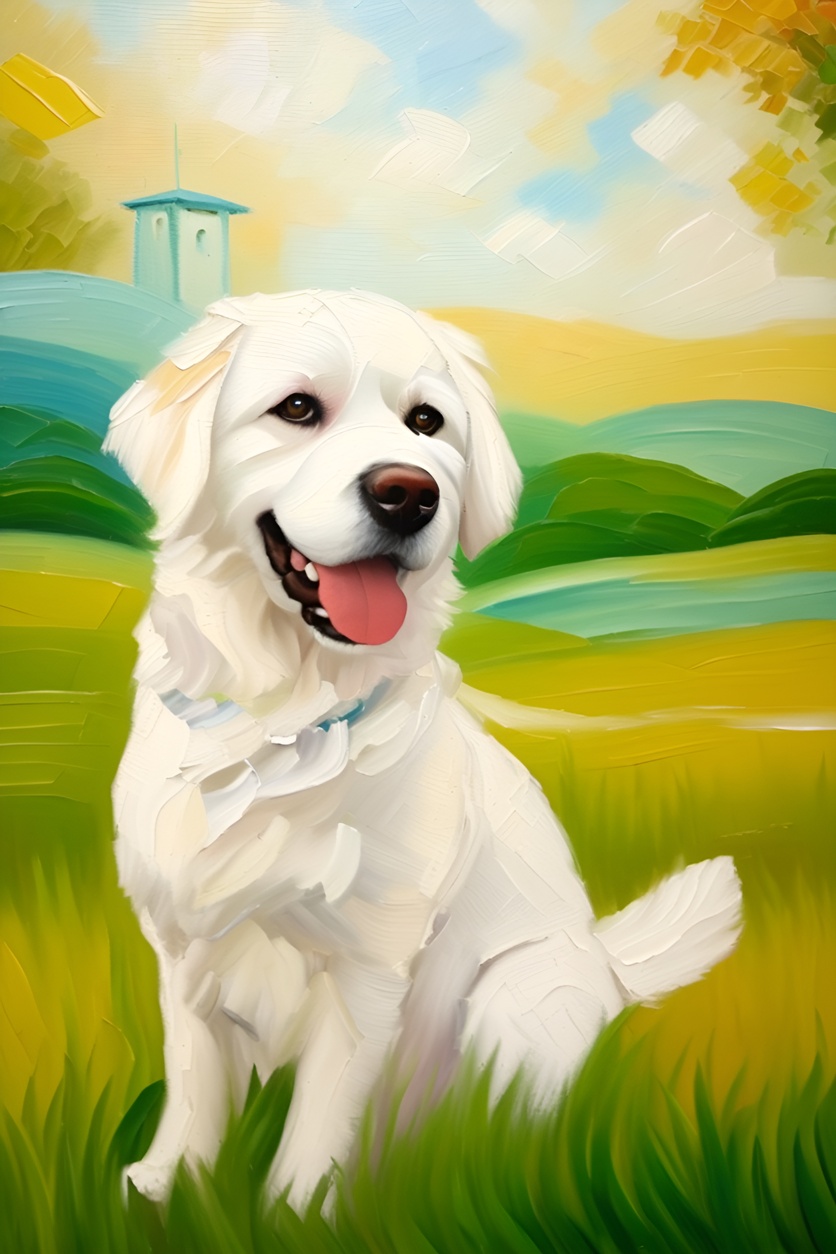 Oil painting of a dog, created from a reference photo by generative AI similar as MidJourney and ChatGPT