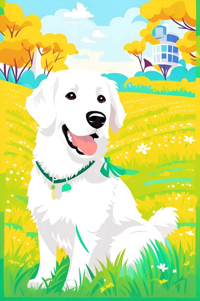 Vector art picture of a dog, created from a reference photo by generative AI similar as MidJourney and ChatGPT