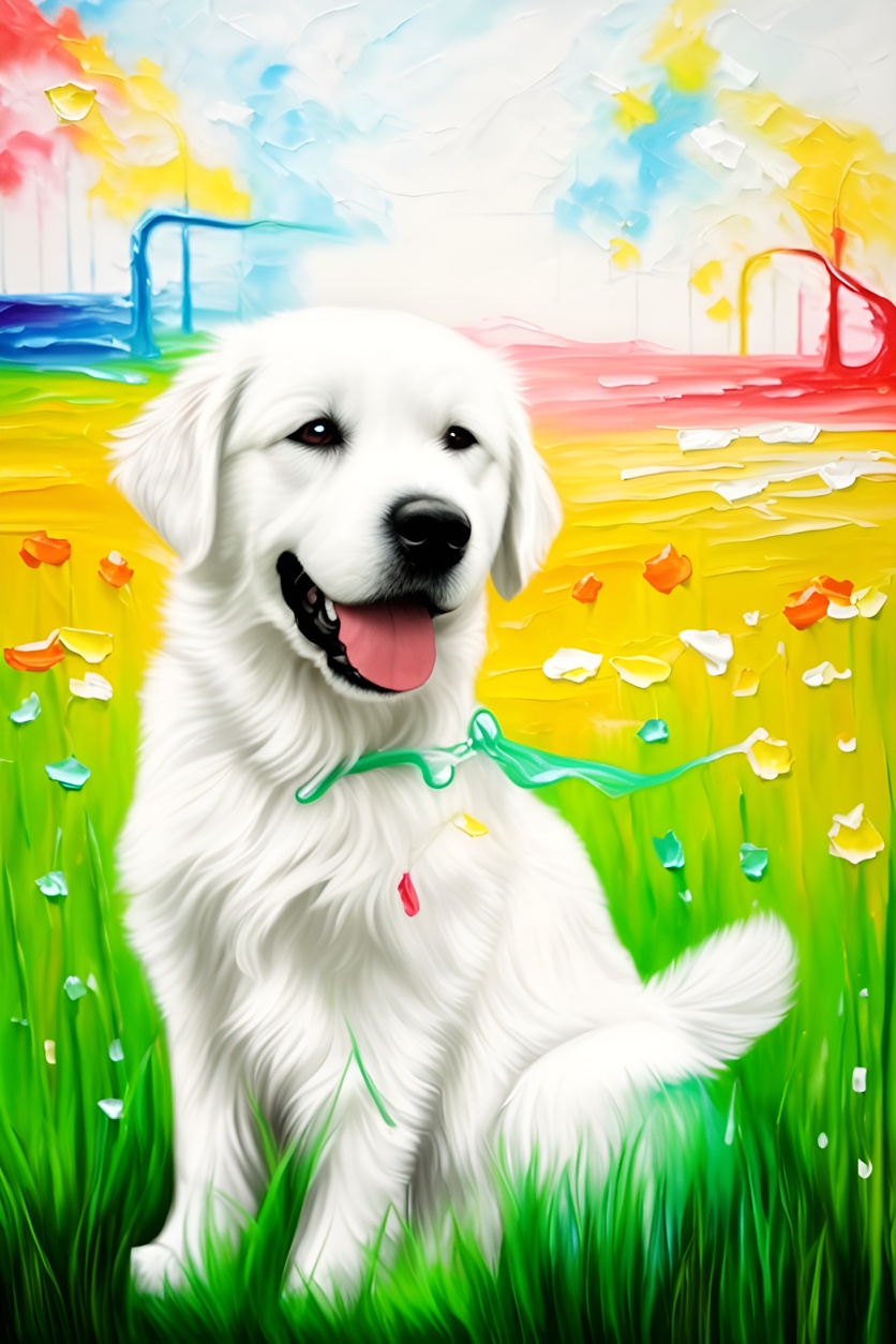 Vibrant painting of a dog, created from a reference photo by generative AI similar as MidJourney and ChatGPT