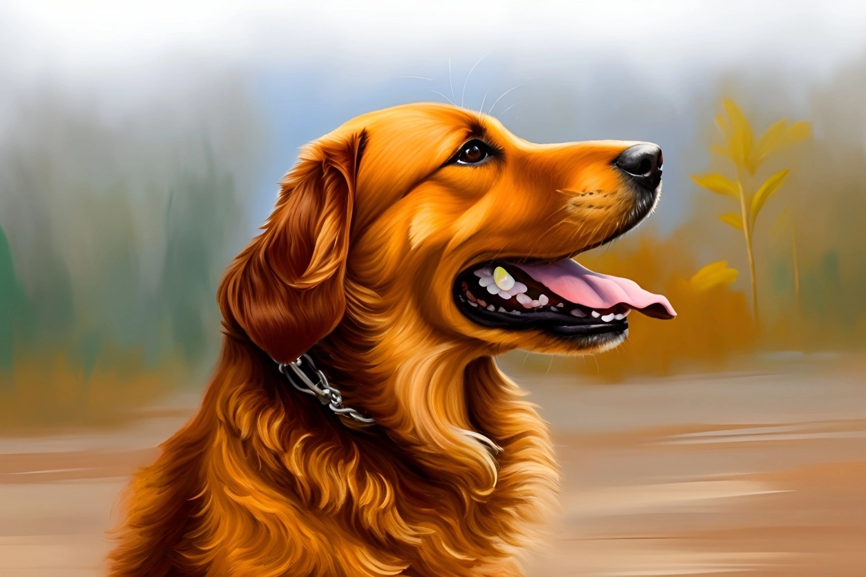 Oil painting of a dog, created from a reference photo by generative AI similar as MidJourney and ChatGPT