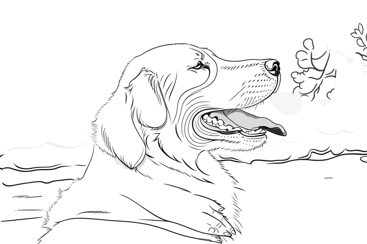 Line sketch of a dog, created from a reference photo by generative AI similar as MidJourney and ChatGPT