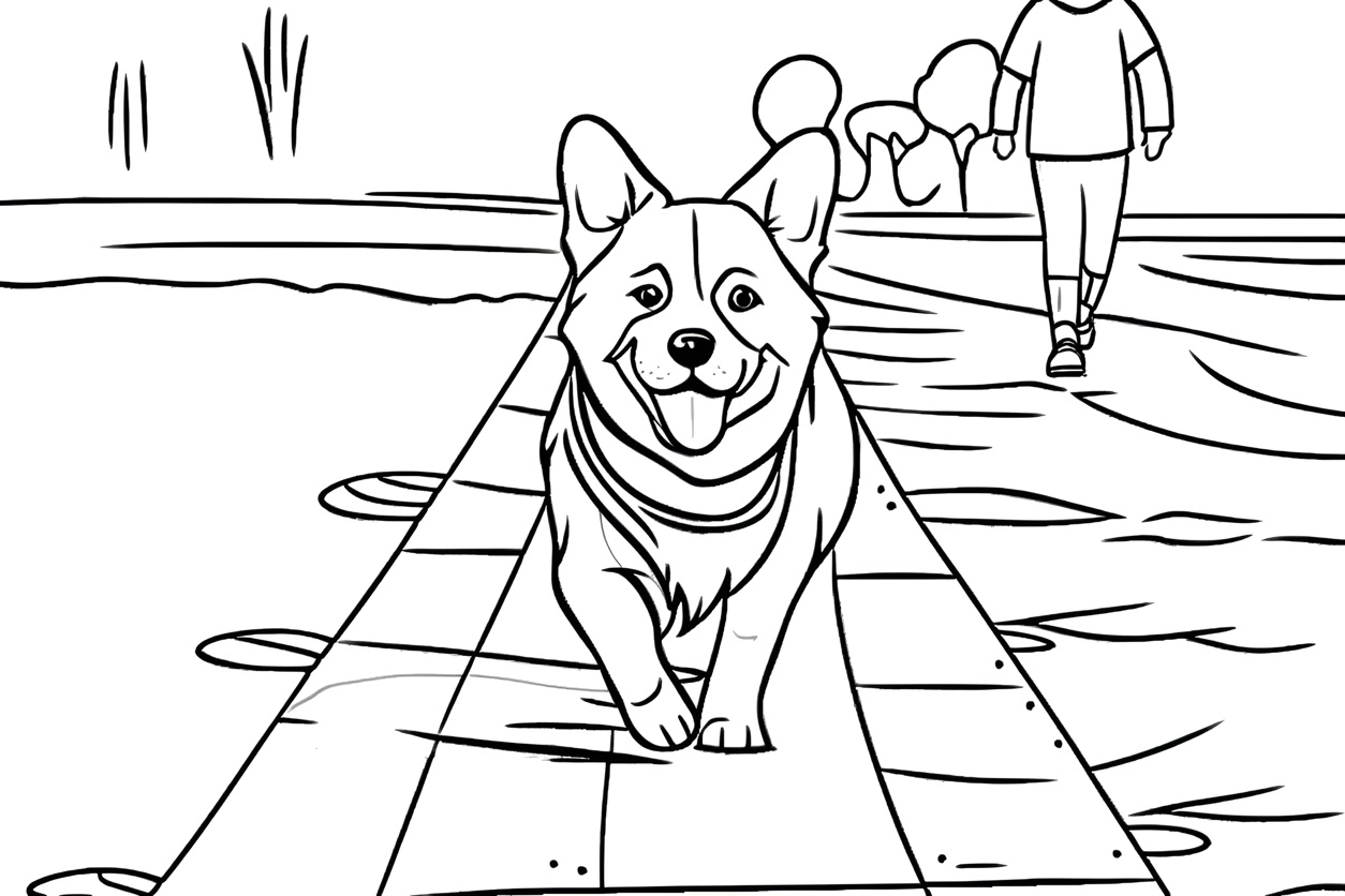 Coloring page of a dog, created from a reference photo by generative AI similar as MidJourney and ChatGPT