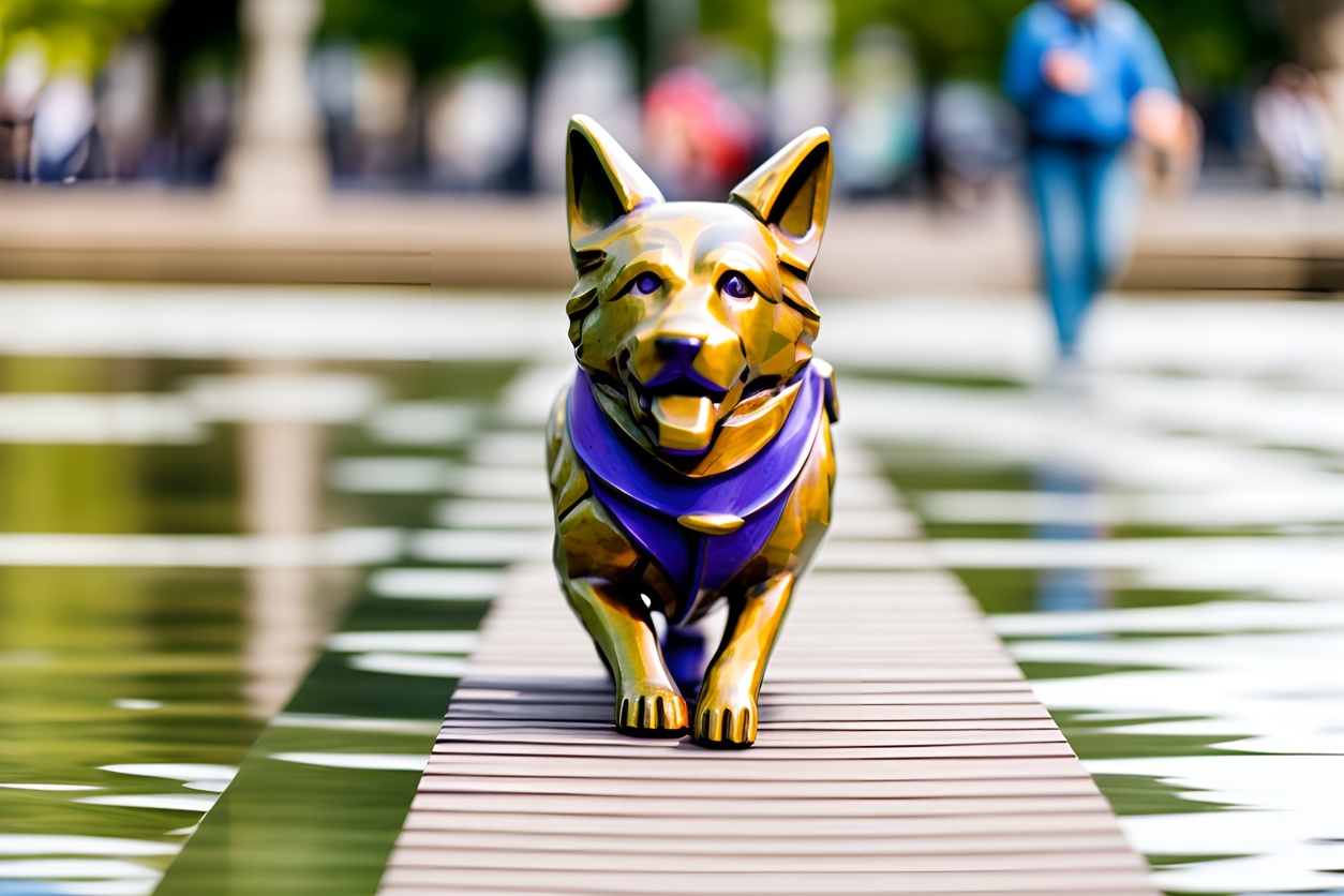 Sculpture of a dog, created from a reference photo by generative AI similar as MidJourney and ChatGPT
