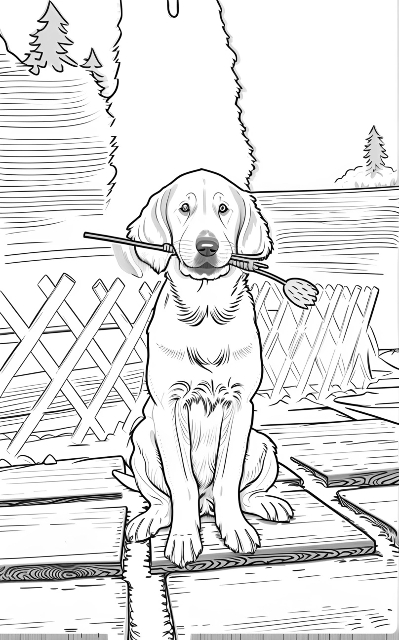 Dessin de croquis de ligne d'un chien, créé à partir d'une photo de référence avec une AI générative similaire à celle de MidJourney