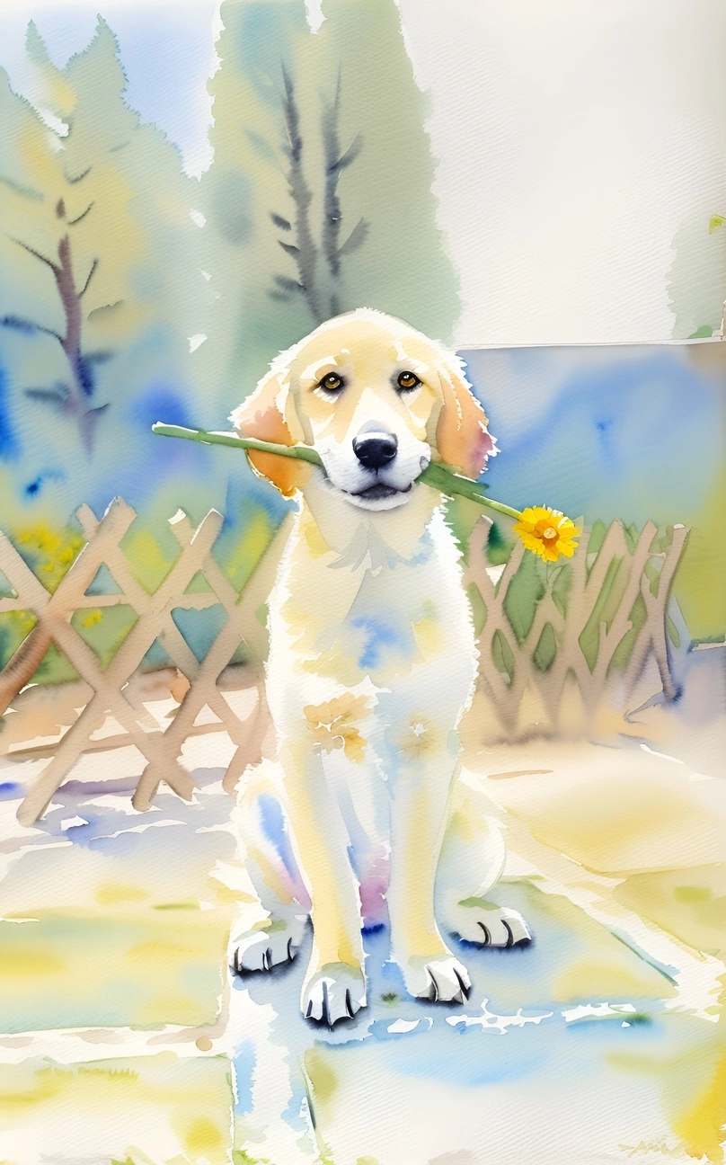 dog watercolor painting made from a photo with PortraitArt App